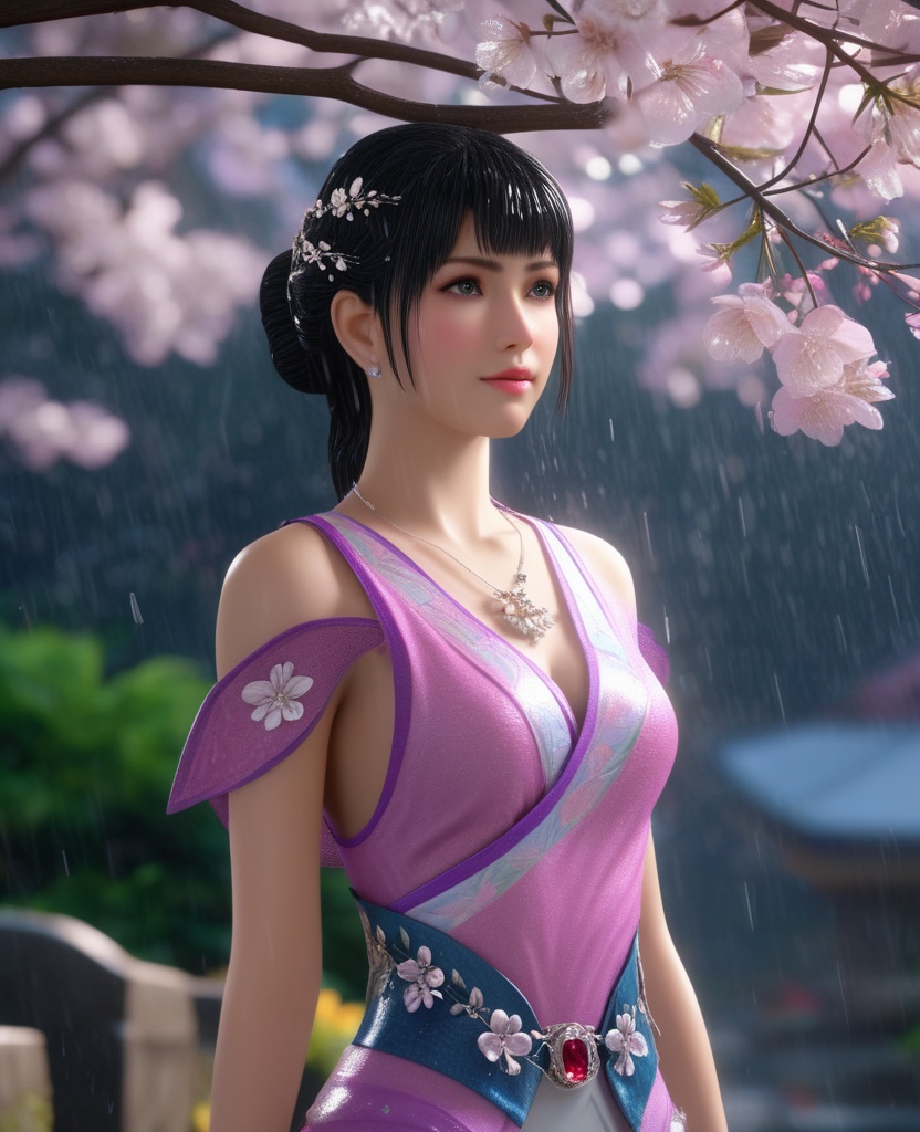 <lora:578-DA-XL-斗破苍穹-小医仙:0.8>(,1girl, ,best quality, ),looking at viewer, ,ultra detailed 8k cg, ultra detailed background,  ultra realistic 8k cg,          cinematic lighting, cinematic bloom, (( , )),,  , unreal, science fiction,  luxury, jewelry, diamond, pearl, gem, sapphire, ruby, emerald, intricate detail, delicate pattern, charming, alluring, seductive, erotic, enchanting, hair ornament, necklace, earrings, bracelet, armlet,halo,masterpiece, (( , )),, realistic,science fiction,mole, ,cherry blossoms,(((, , ultra high res, (photorealistic:1.4), raw photo, 1girl, wet clothes, rain, sweat, ,wet, )))(( , ))   (cleavage), (),