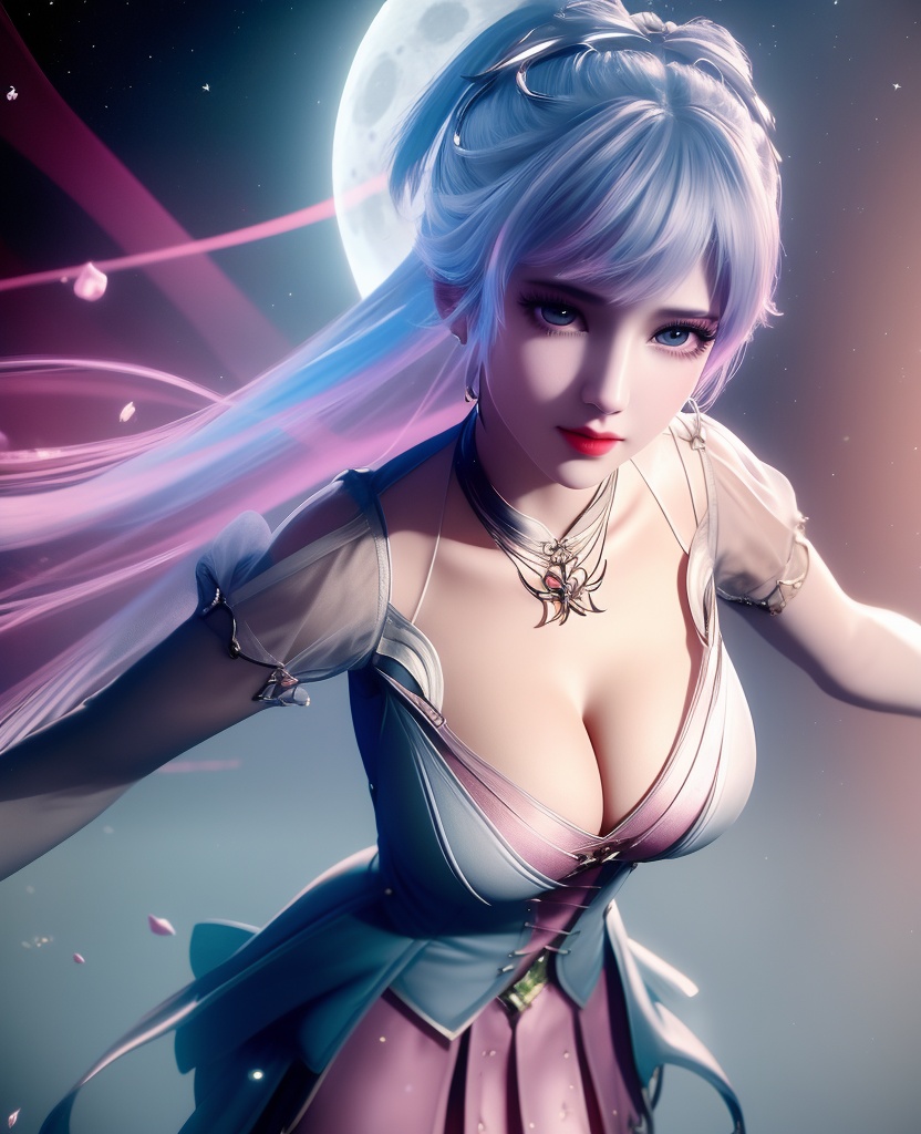<lora:552-DA-斗罗大陆-唐舞桐-V2:0.8>(,1girl, ,best quality, ),looking at viewer,masterpiece, (( , )),, realistic,science fiction,mole, ultra realistic 8k cg, moonlight,full moon,  rose,(cleavage), (),