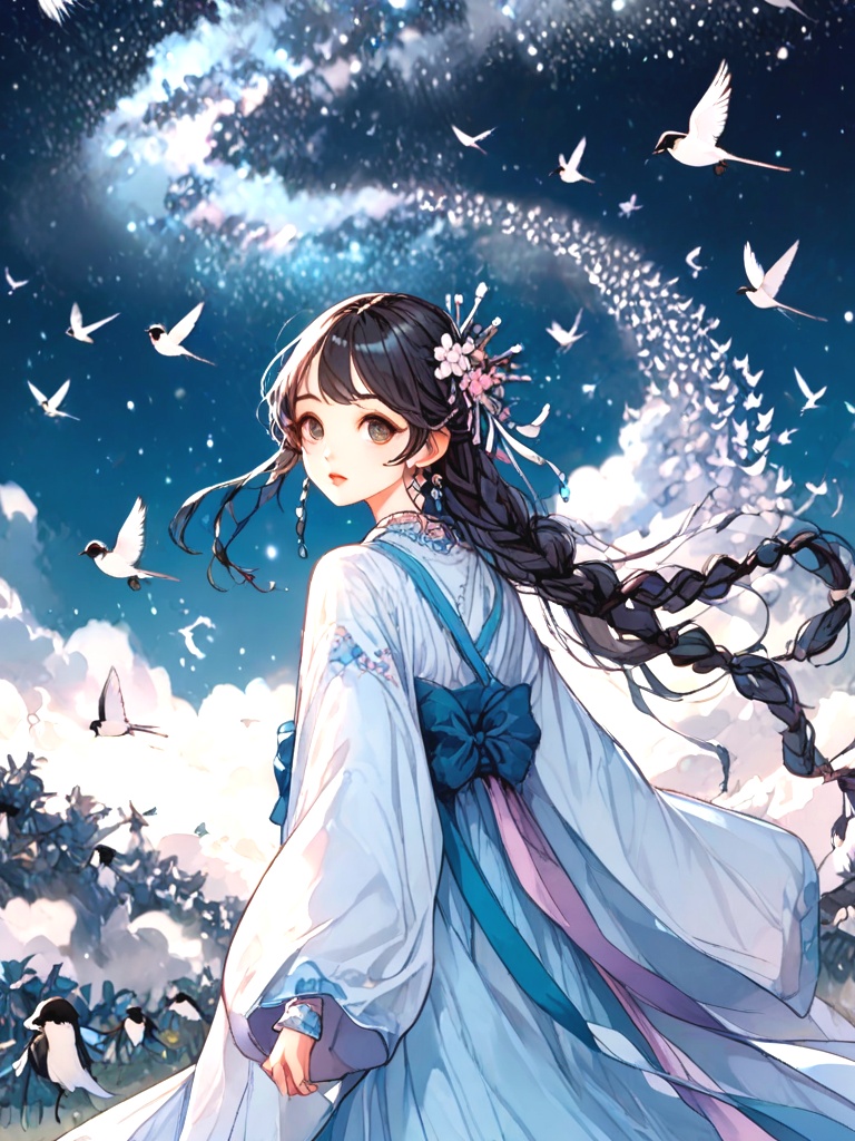 source_anime,  magpie bridge,  birds flock on Tensor.Art