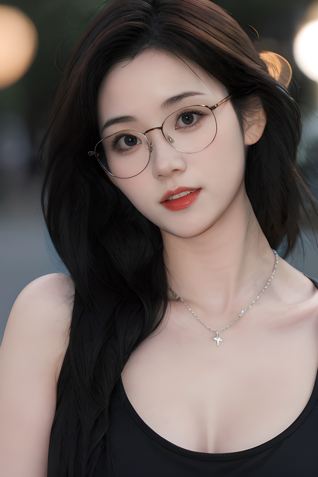 <lora:0827_03:0.7>simple background, best quality,masterpiece,highres,cg,1girl,Photograph,high resolution,8k, blue long hair,dark,Gothic,Dingdall effect,film grain,canon (company),bokeh,glasses,red hair,necklace, 1girl,realistic,masterpiece, best quality, photorealistic, HDR,detail