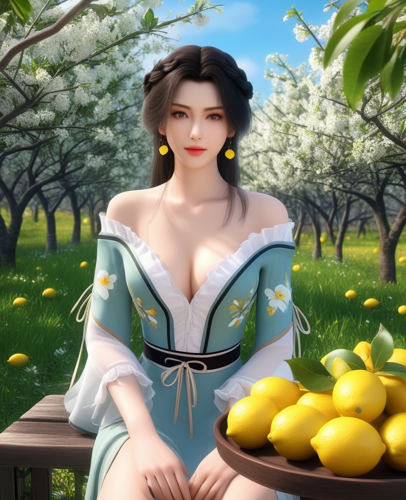 <lora:592-DA-XL-星辰变-姜立:0.8>(,1girl, ,best quality, ),looking at viewer,  ,ultra detailed background,ultra detailed background,ultra realistic 8k cg, ,masterpiece, (( , )),,  fiction,mole, ultra realistic 8k cg, ,      , lemon blossoms,  (cleavage), (), ,,,