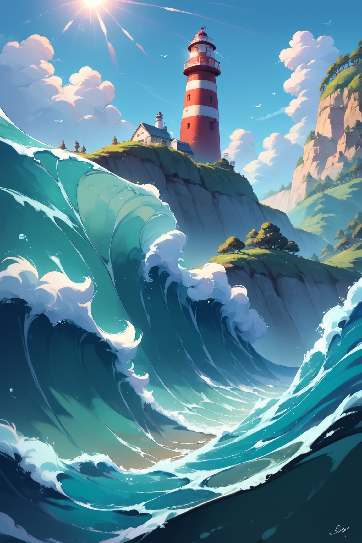 zPDXL,  lighthouse,  small rocky island on Tensor.Art