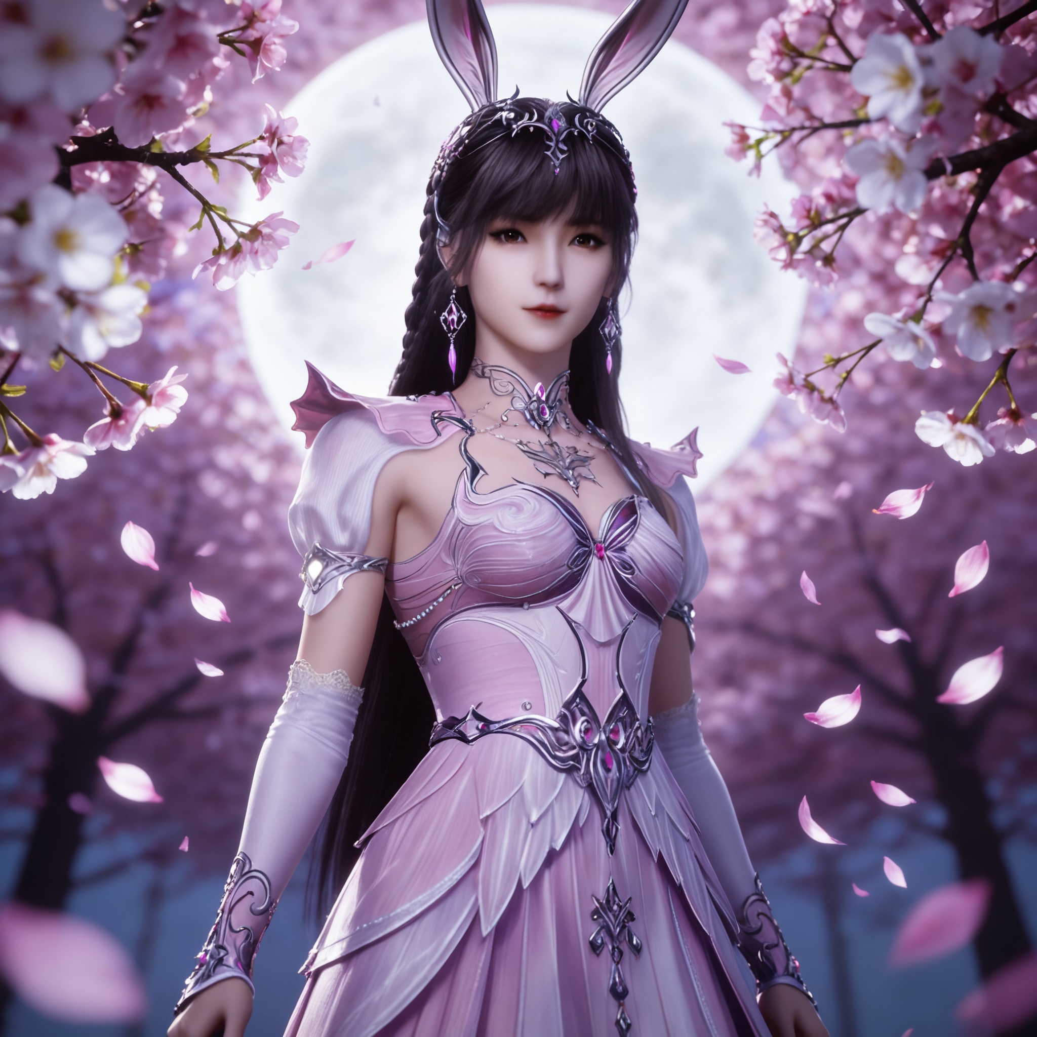 <lora:斗罗大陆-小舞Pony-结婚版:0.8> 1girl, hair ornament, brown eyes, long hair, black hair,rabbit ears, earrings, braid, pink dress, , metal collar,, realistic style photo,outstanding style,adding a touch of dimension to your images without compromising details,whirls of vapor,ethereal ambiance,delicate details,magical atmosphere,concept art,highly detailed,ultra-high resolution,32K UHD,sharp focus,best-quality,masterpiece,golden hour,unconventional supreme masterpiece,masterful details,temperate atmosphere,with a high-end texture,in the style of fashion photography,magazine style,Dynamic Angle,Dynamic posture,(cowboy_shot:1.2),depth of field,lens flare,extreme aesthetic,masterpiece,best quality,good quality,newest,year 2025,very aesthetic,absurdres,Visual impact,A shot with tension,ultra-high resolution,32K UHD,sharp focus,best-quality,masterpiece,Emotionalization,unconventional supreme masterpiece,masterful details,temperate atmosphere,with a high-end texture,in the style of fashion photography,(Visual impact:1.2),giving the poster a dynamic and visually striking appearance,, masterpiece,best quality,solo,1girl,upper body,petals,looking at viewer,moon,branch,cherry blossoms,flower,extreme aesthetic,(quasarcake:0.7),masterpiece,best quality,good quality,newest,very aesthetic,absurdres,A shot with tension,(Visual impact,giving the poster a dynamic and visually striking appearance:1.2),impactful picture,offcial art,colorful,splash of color,movie perspective,