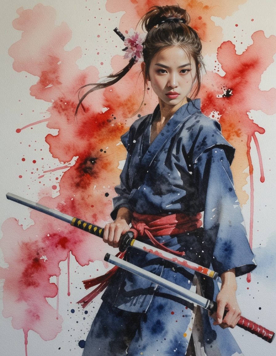 ehwatercolor,  a girl samurai on Tensor.Art