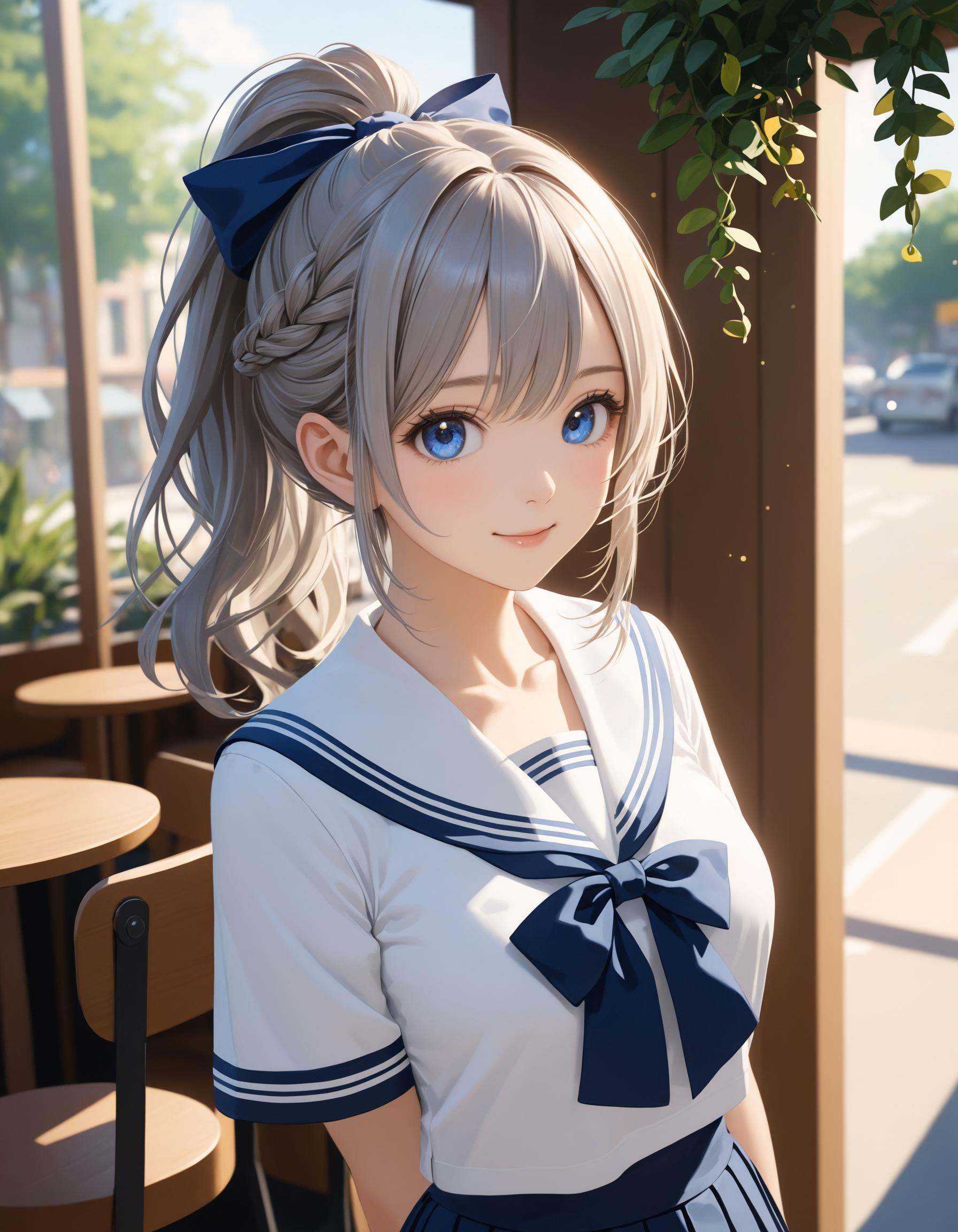 SceneDescription: - Composition: Upper body shot. Shooting from front. - Subject: A cute girl. - Characteristics: - Face:...