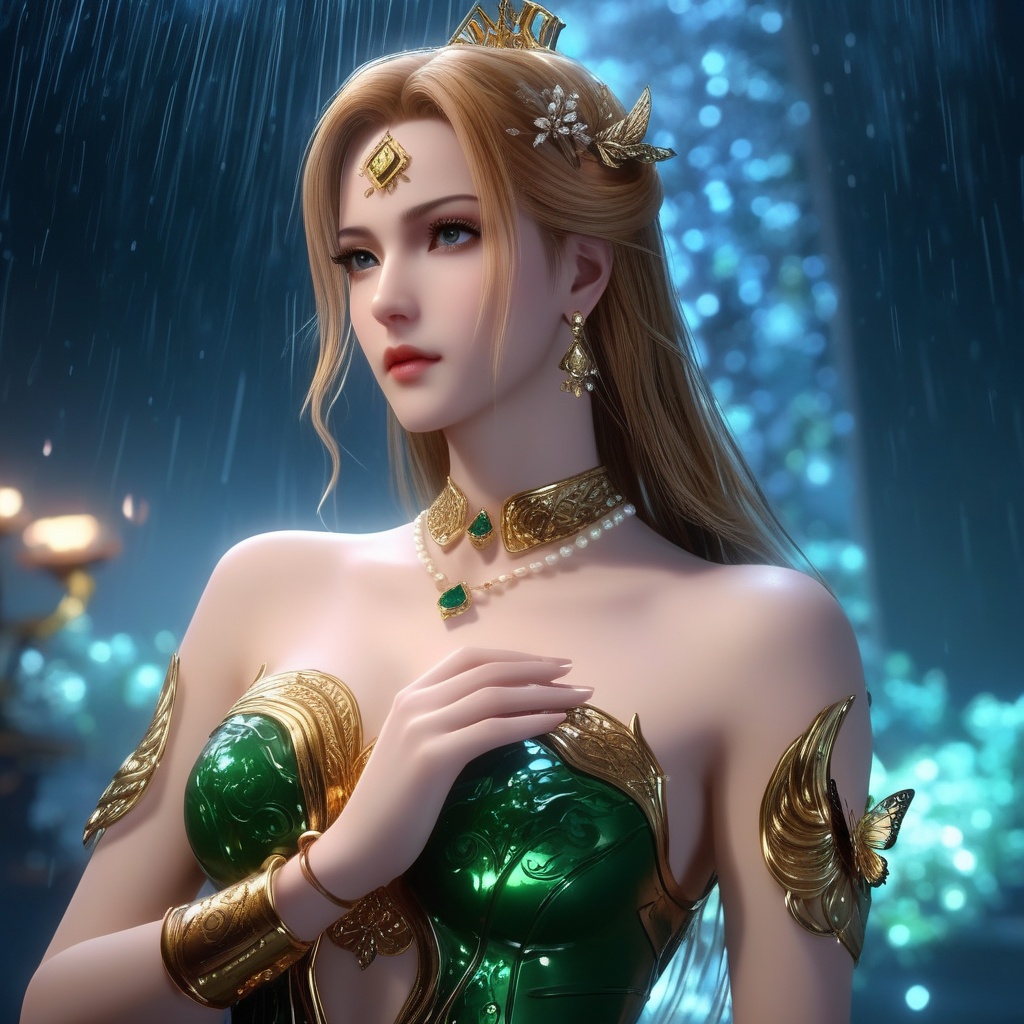 <lora:846-DA-XL-武庚纪-天使圣王:0.8>, (,1girl, ,best quality, ),, ,ultra detailed 8k cg,            cinematic lighting, cinematic bloom, (( , )),,  , unreal, science fiction,  luxury, jewelry, diamond, pearl, gem, sapphire, ruby, emerald, intricate detail, delicate pattern, charming, alluring, seductive, erotic, enchanting, hair ornament, necklace, earrings, bracelet, armlet,halo,masterpiece, (( , )),,  ,cherry blossoms,(((, night,night sky,,  ultra high res, (photorealistic:1.4), raw photo, 1girl, , rain, sweat, ,wet, )))(( , ))   (cleavage),kneeling,  butterfly,