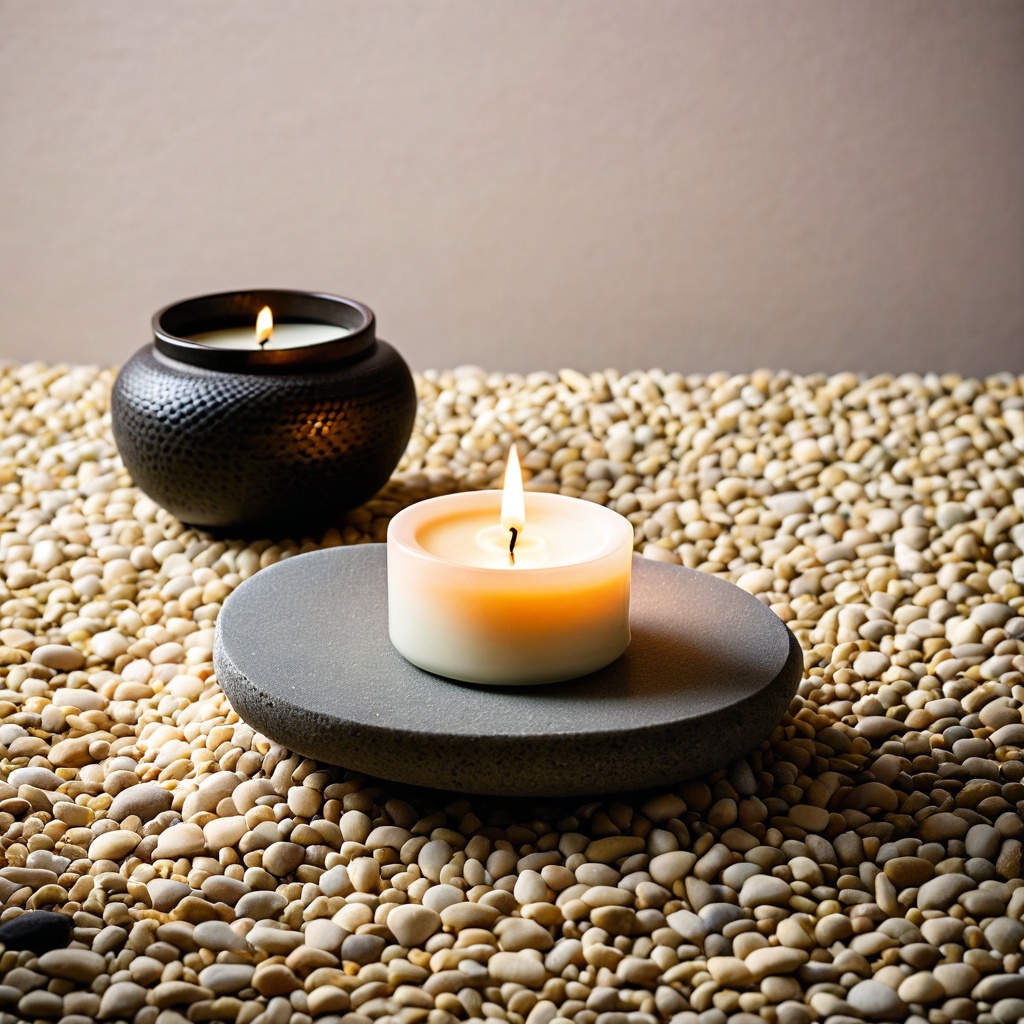 scenejapanzen,  a scented candle,  Japanese zen garden stone table on Tensor.Art