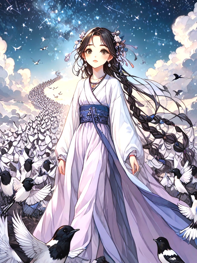 source_anime,  magpie bridge,  birds flock on Tensor.Art