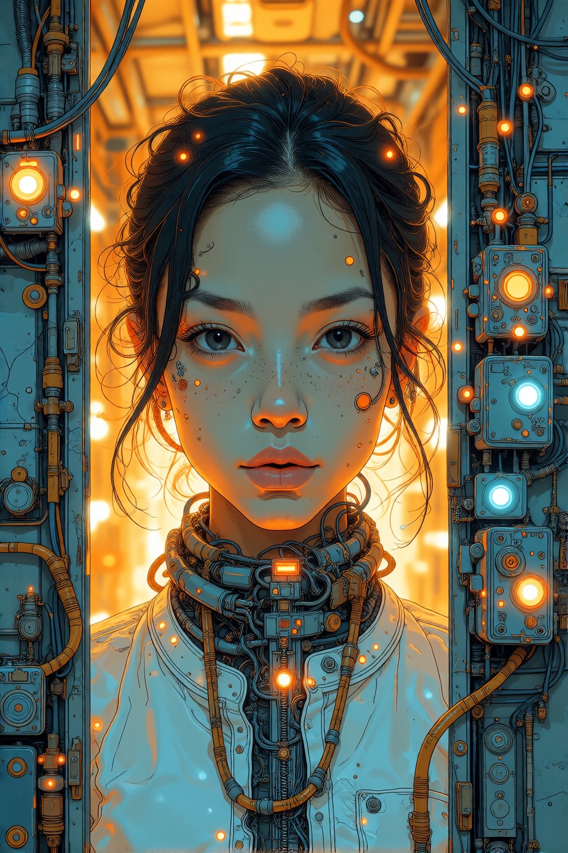 portrait of a woman,  framed by a doorway,  YFGFutureBlue style on Tensor.Art
