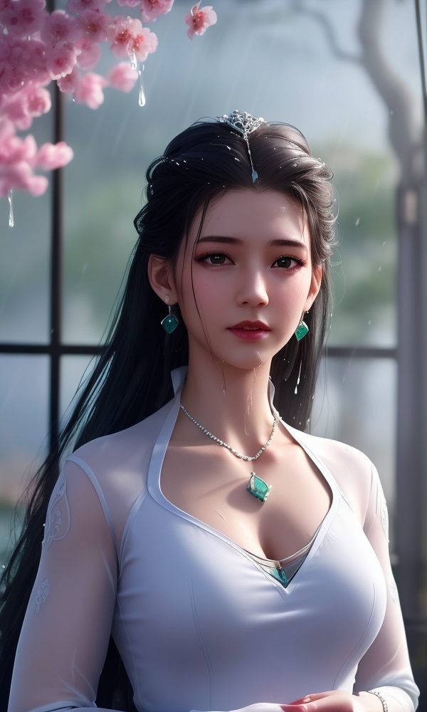 <lora:409-DA-师兄啊师兄-皖江雨:0.8> ,(,1girl, ,best quality, ),looking at viewer, ,ultra detailed 8k cg, ultra detailed background,  ultra realistic 8k cg,          cinematic lighting, cinematic bloom, (( , )),,  , unreal, science fiction,  luxury, jewelry, diamond, pearl, gem, sapphire, ruby, emerald, intricate detail, delicate pattern, charming, alluring, seductive, erotic, enchanting, hair ornament, necklace, earrings, bracelet, armlet,halo,masterpiece, (( , )),, realistic,science fiction,mole, ,cherry blossoms,(((, , ultra high res, (photorealistic:1.4), raw photo, 1girl, wet clothes, rain, sweat, ,wet, )))(( , ))   (()), (),