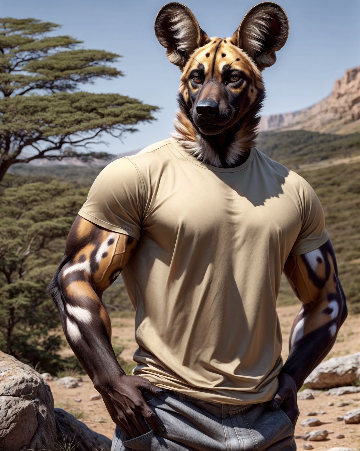 anthro,  african wild dog,  male on Tensor.Art