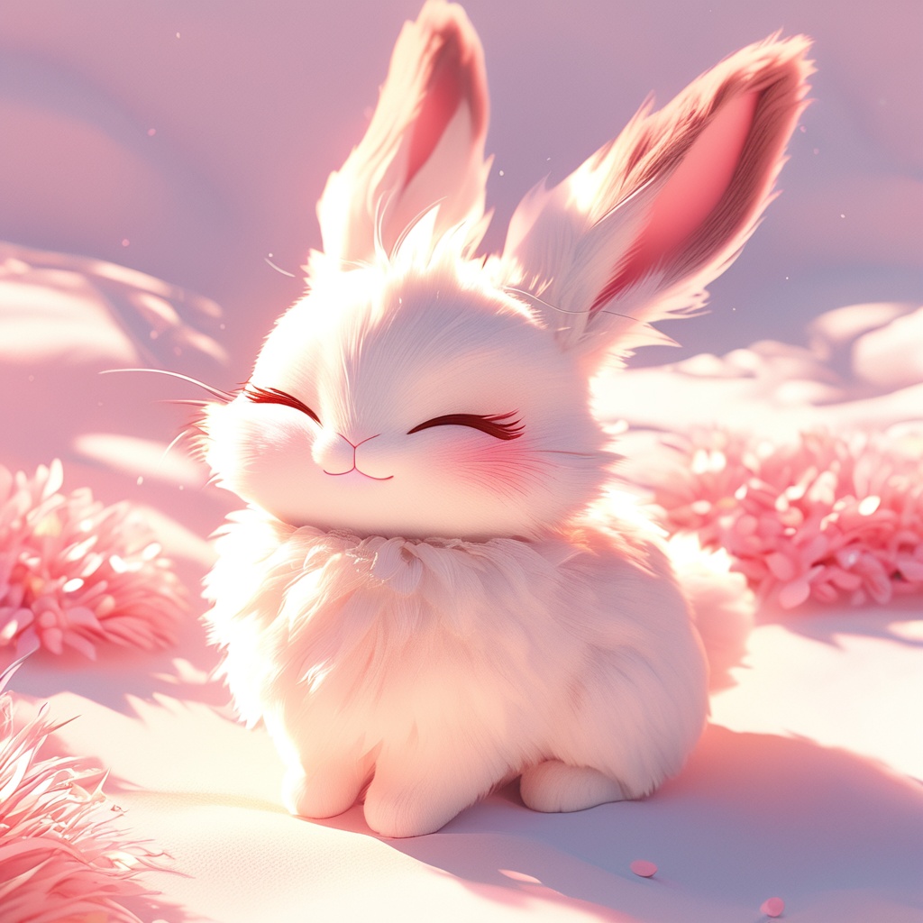 maotu, rabbit, rabbit focus, soft lighting, white fur, whimsy and dramatic lighting, warm colors, mf-movie-filter, cc-color-correction, cute, whiskers, :3, ^ ^, light particles, sunlight, no humans, closed eyes, solo, full body, closed mouth, fluffy, simple background, outdoors, shadow, facing viewer, flower, blurry, smile, happy, white background<lora:maotu_xl_v1:0.8>,