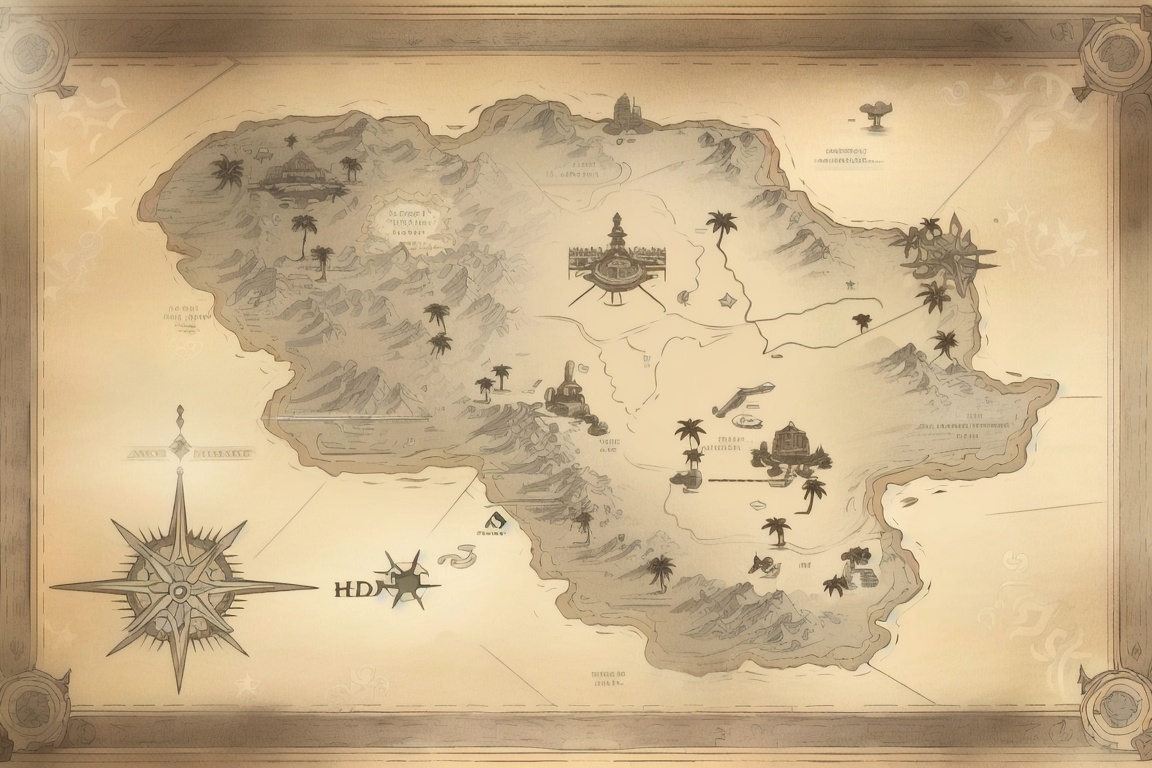 ((HRD, HUD, 8K)),((masterpiece, best quality)), highly detailed,GameMap, tree, palm tree, pokemon (creature), sun, map, cloud, monochrome, no humans, island, heart, star (symbol), <lora:20240804-1722731669108:0.8>