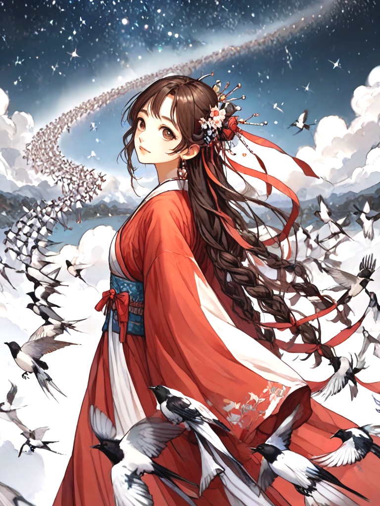 source_anime,  magpie bridge,  birds flock on Tensor.Art