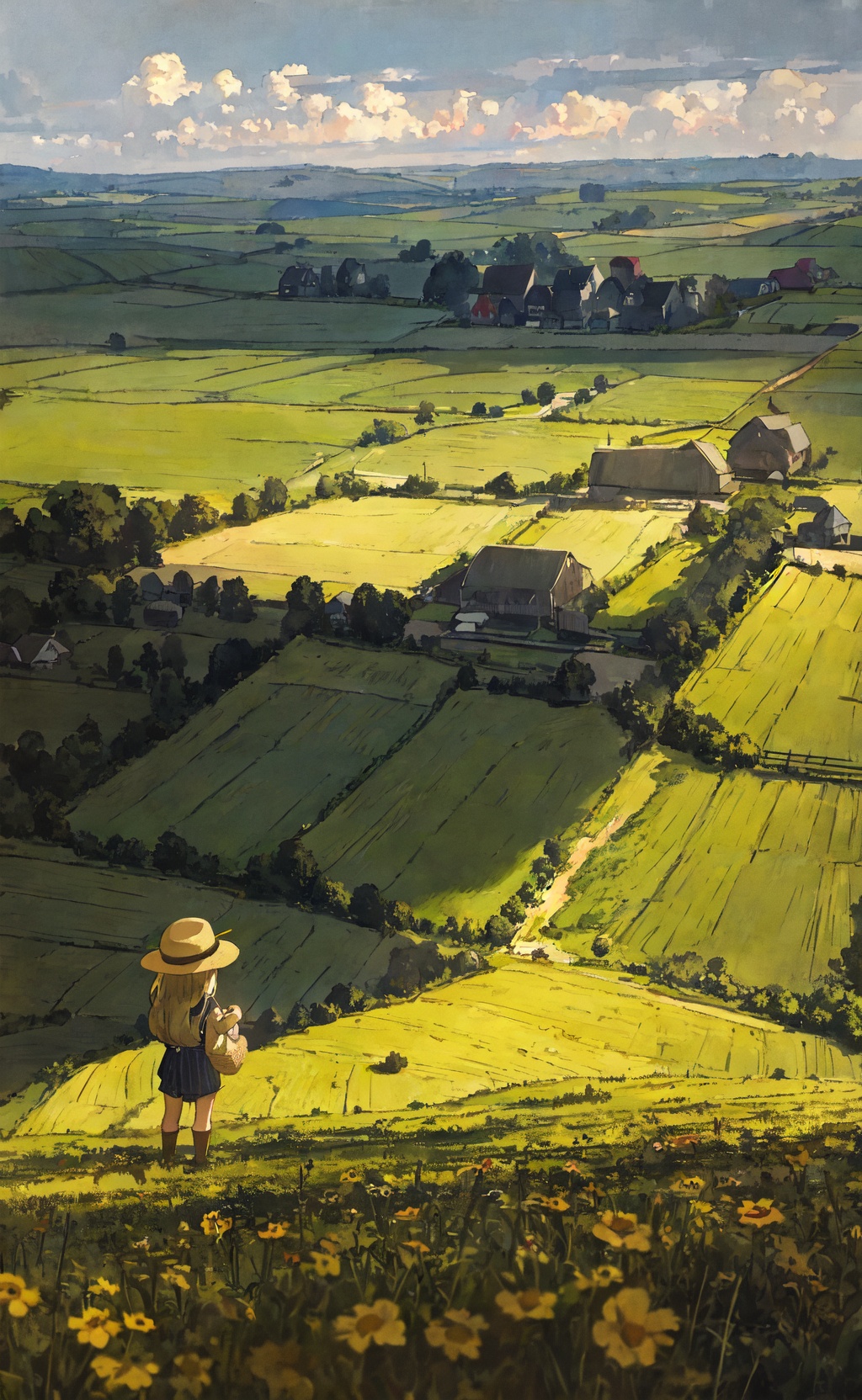 little girl working hard at a farm,  (painterly,  cinematic on Tensor.Art