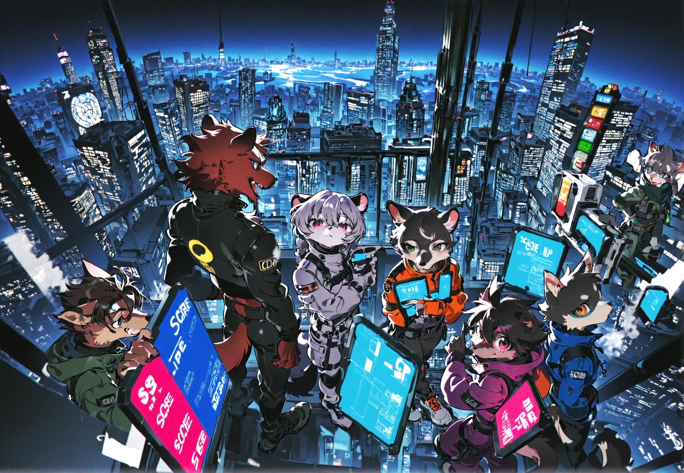 by yoneyama mai,(score_9,score_8_up,score_7_up,score_6_up,score_5_up),shanghai,futuristic,skyscraper,skyline,the bund,yangtze river,furry,<lora:电影工坊V3.0:0.6>,<lora:FURRY工坊β:0.6>,multiple_boys,
