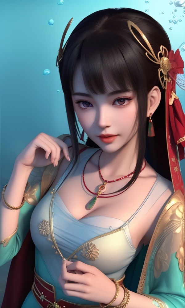 (,1girl, ,best quality, ),looking at viewer, <lora:399-DA-少年歌行-华锦:0.8> ,, ,masterpiece, ((((, solo,  , ,solo focus, ,underwater, )))) ,ultra realistic 8k cg, flawless, clean, masterpiece, professional artwork, famous artwork, cinematic lighting, cinematic bloom,  (( , )),, , unreal, science fiction, luxury, jewelry, diamond, gold, pearl, gem, sapphire, ruby, emerald, intricate detail, delicate pattern, charming, alluring, seductive, erotic, enchanting, hair ornament, necklace, earrings, bracelet, armlet,,(()),