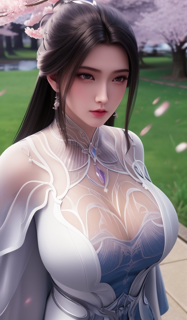 <lora:611-DA-诛仙-陆雪琪-V3:0.8>(,1girl, ,best quality, ),looking at viewer,  ultra detailed background,ultra realistic 8k cg,ultra detailed 8k cg,masterpiece,upper body,  (( , )),, ,science fiction,mole, ultra realistic 8k cg, ,    ,outdoors, sun,sunlight, cherry blossoms,      (cleavage), (),