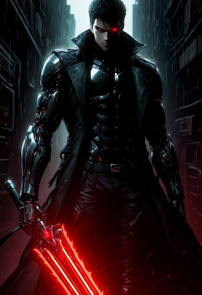 1boy,  solo,  cybernetic mercenary on Tensor.Art