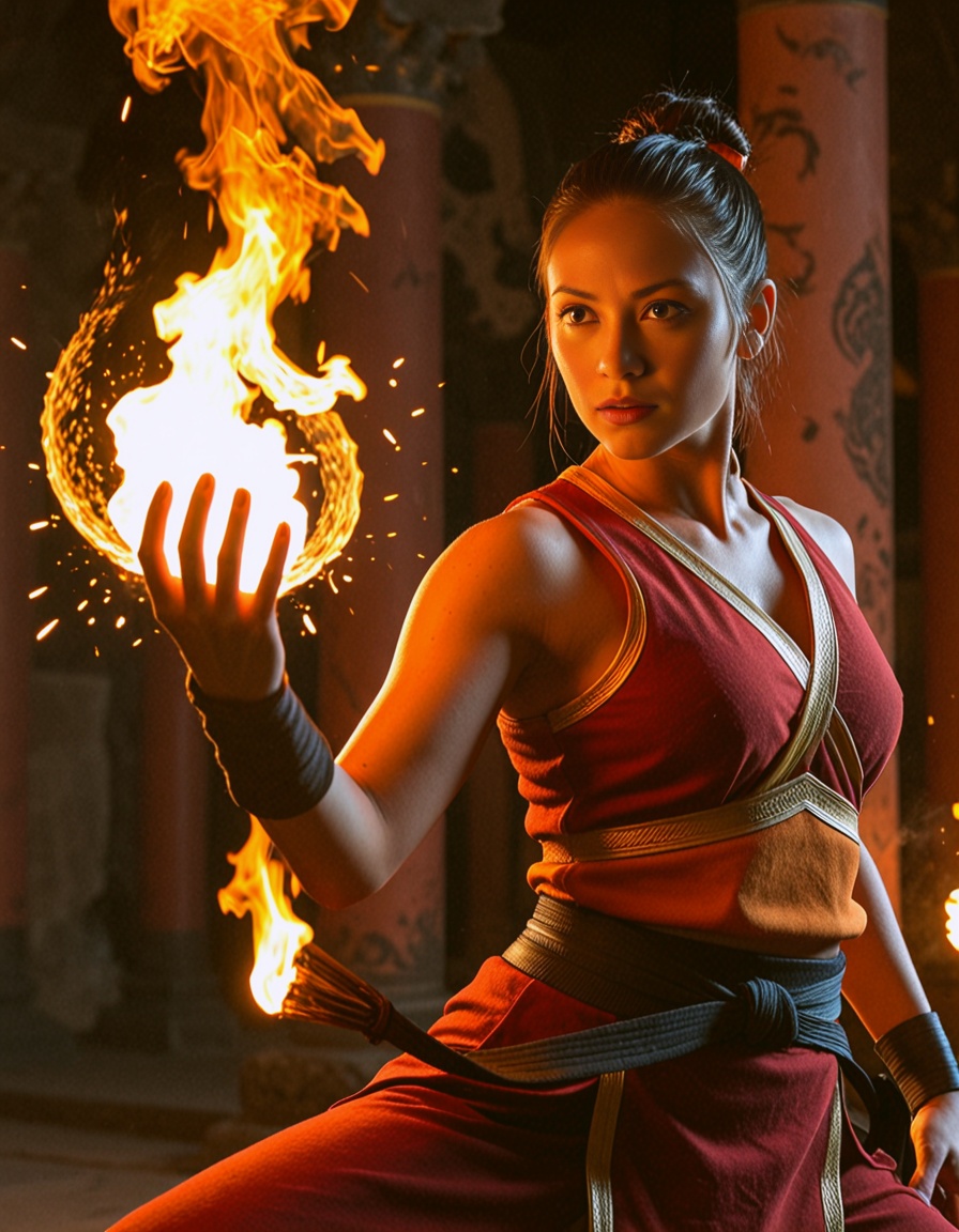 fire magic,  firebender,  female martial artist on Tensor.Art