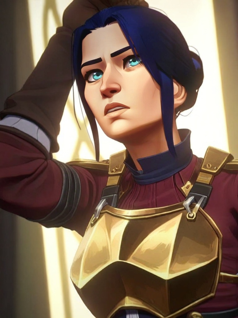 caitlyn,  a close-up portrait of a young woman with blue eyes,  wearing ornate armor on Tensor.Art