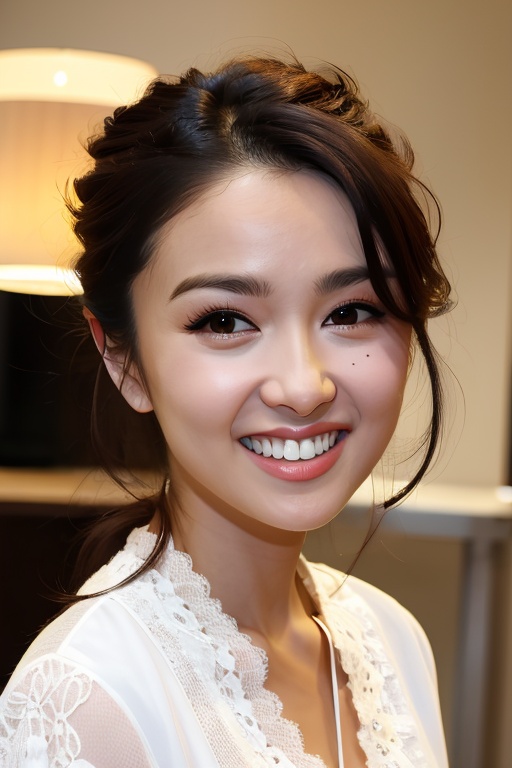 マスターチーフ PHOTOREALISTIC REALISTIC,masterpiece,best quality,highres,ultra detailed,8k,1woman,portrait,looking at viewer,upper teeth,smile,night,indoors, <lora:xuekaiqiAlexnsfw80:0.6>