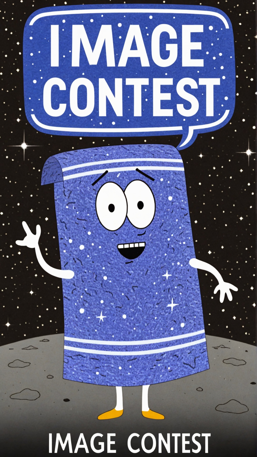Photo of Towelie in space with a text bubble that says "Image contest" Memes on Tensor.Art