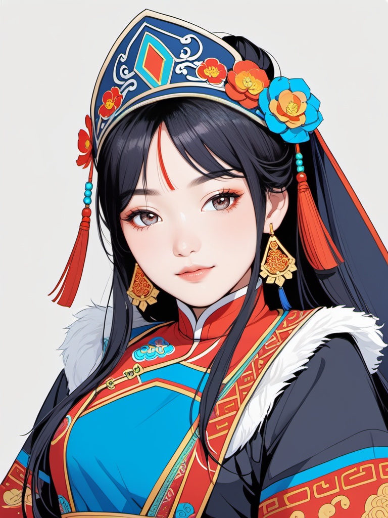 Hand drawn illustrations, Chinese national costumes, Mongolian, excellent works, highest quality, details.