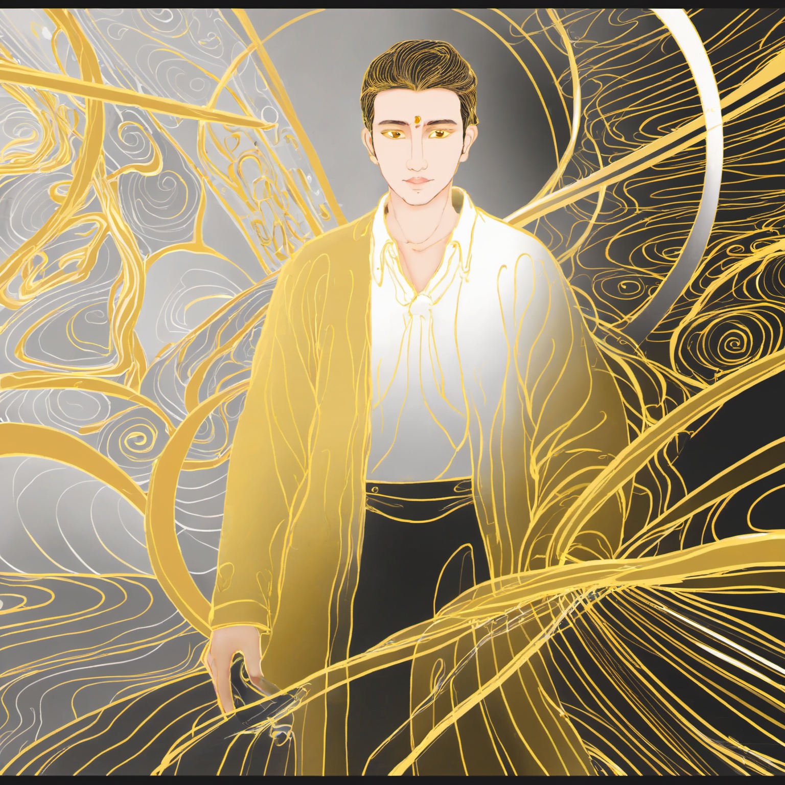 a man,<lora:eastern_mythology_xl:0.8>,golden line,
