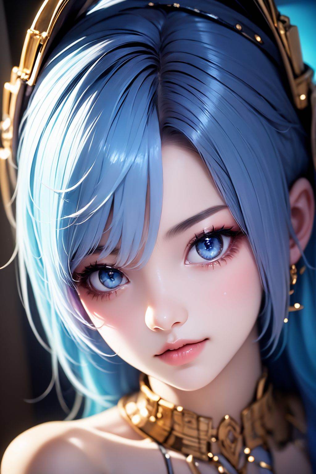 <lora:20250818_AgainAnimeGirlLora9:1>,girl,blue hair,beautiful eyes,portrait,
