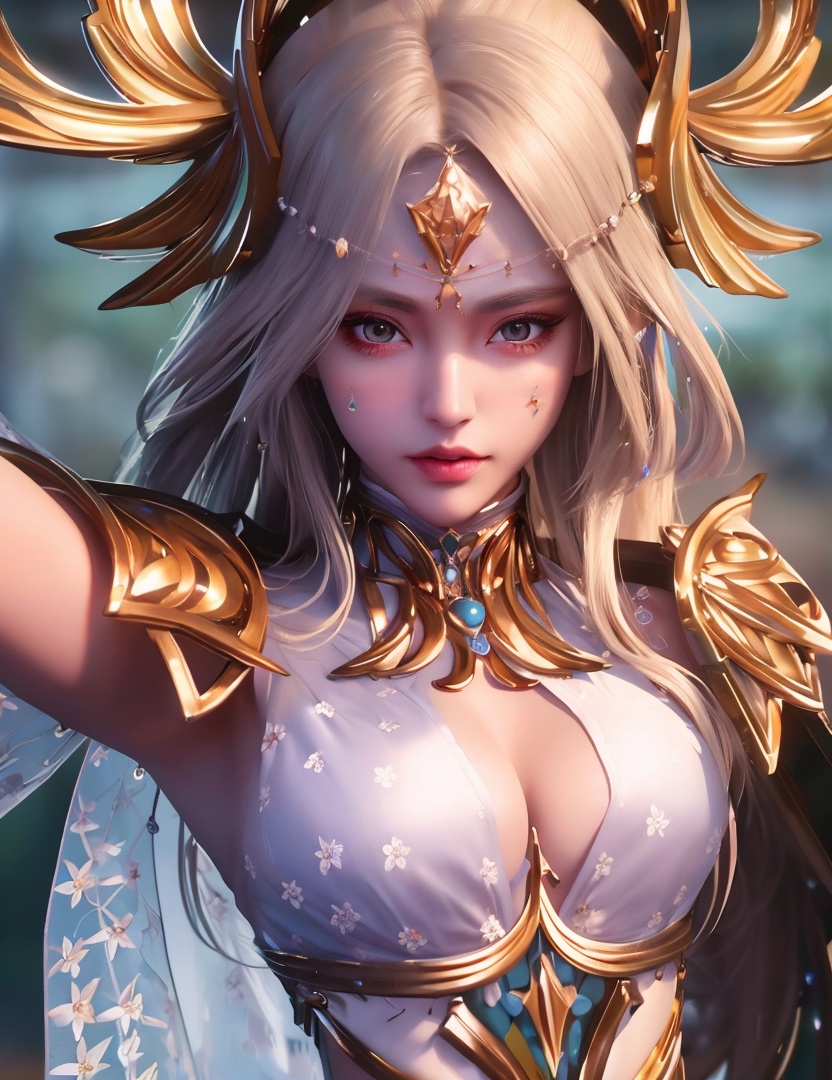 <lora:523-DA-神印王座-光明女神:0.8>(,1girl, ,best quality, ),looking at viewer,  ,,ultra detailed background,ultra detailed background,ultra realistic 8k cg,, ,masterpiece, (( , )),ultra realistic 8k cgSurrounded by strange, movie perspective, advertising style, Colorful background, splash of color A beautiful woman with delicate facial features,tattoo all over body, flower arms,from above,