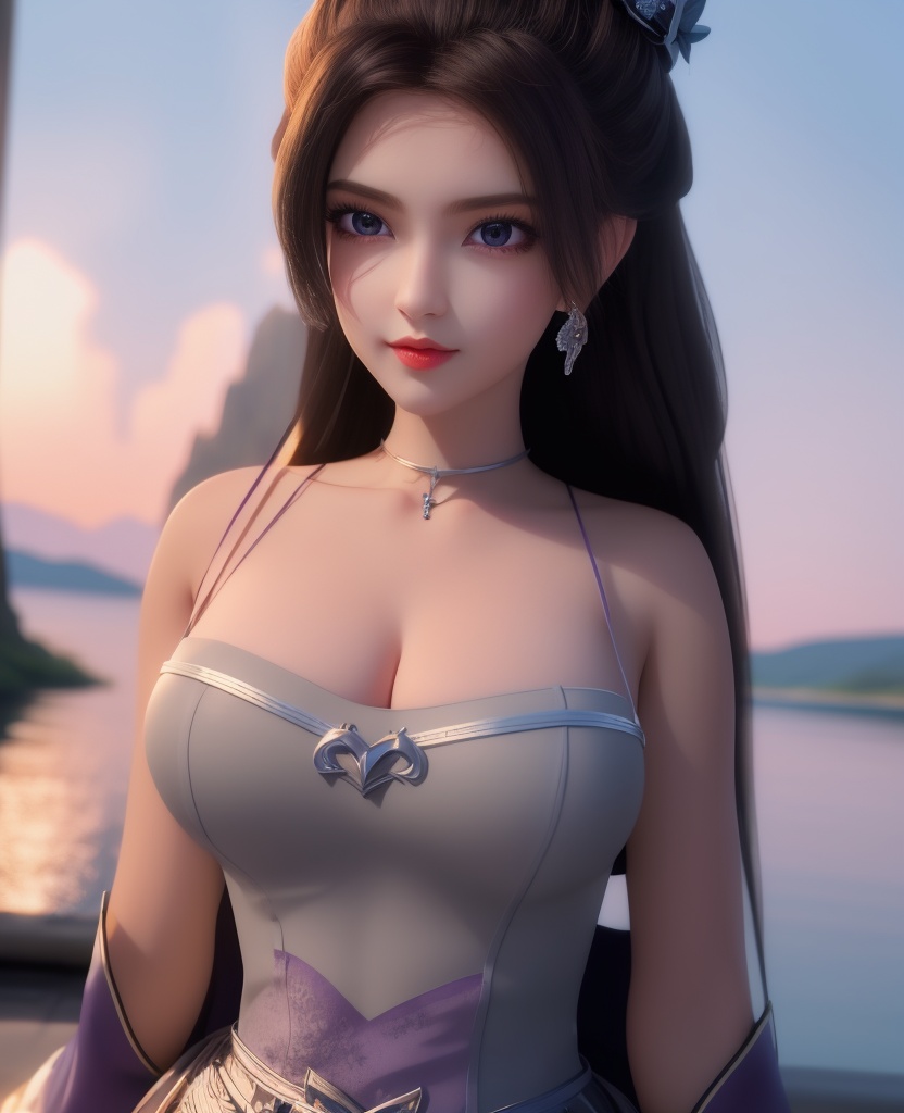 <lora:569-DA-星辰变-朔燕:0.8>(,1girl, ,best quality, ),looking at viewer,  ,ultra detailed 8k cg, ultra detailed background,  ,masterpiece, (( , )) , lake,upper body,   (cleavage), (),