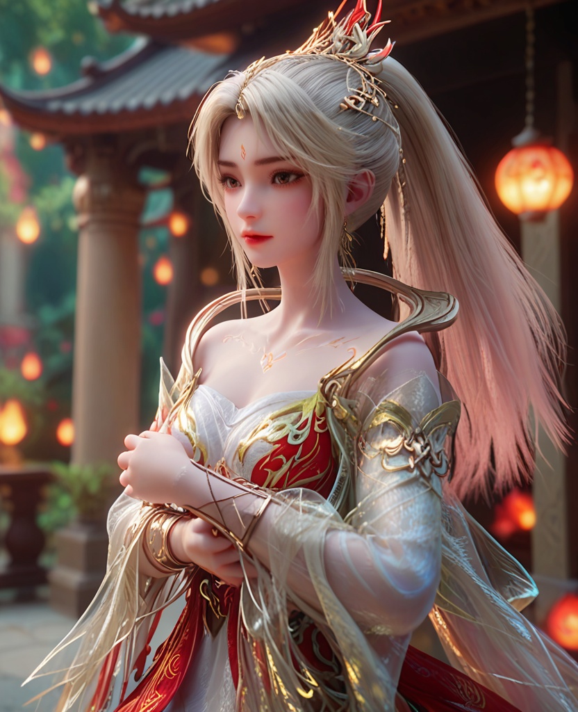 (oriental architecture, elegant decor, sophisticated style:1.1),Leaning against a pole, arms crossed,,(breasts:1.2),<lora:XL完美世界剧版火灵儿浴火妆:0.95>,1girl,solo,red backless dress,silver gradient pink ponytail,collar,see-through shawl,backless outfit,earrings,forehead mark,see-through trim,see-through,clavicle tattoo,back tatto,jewelry,hair ornament,, zPDXL2, score_9, score_8_up, score_7_up BREAK realistic, masterpiece,best quality, highly detailed,, zPDXL3, zPDXL2,zPDXL, zPDXLxxx, zPDXLrl,