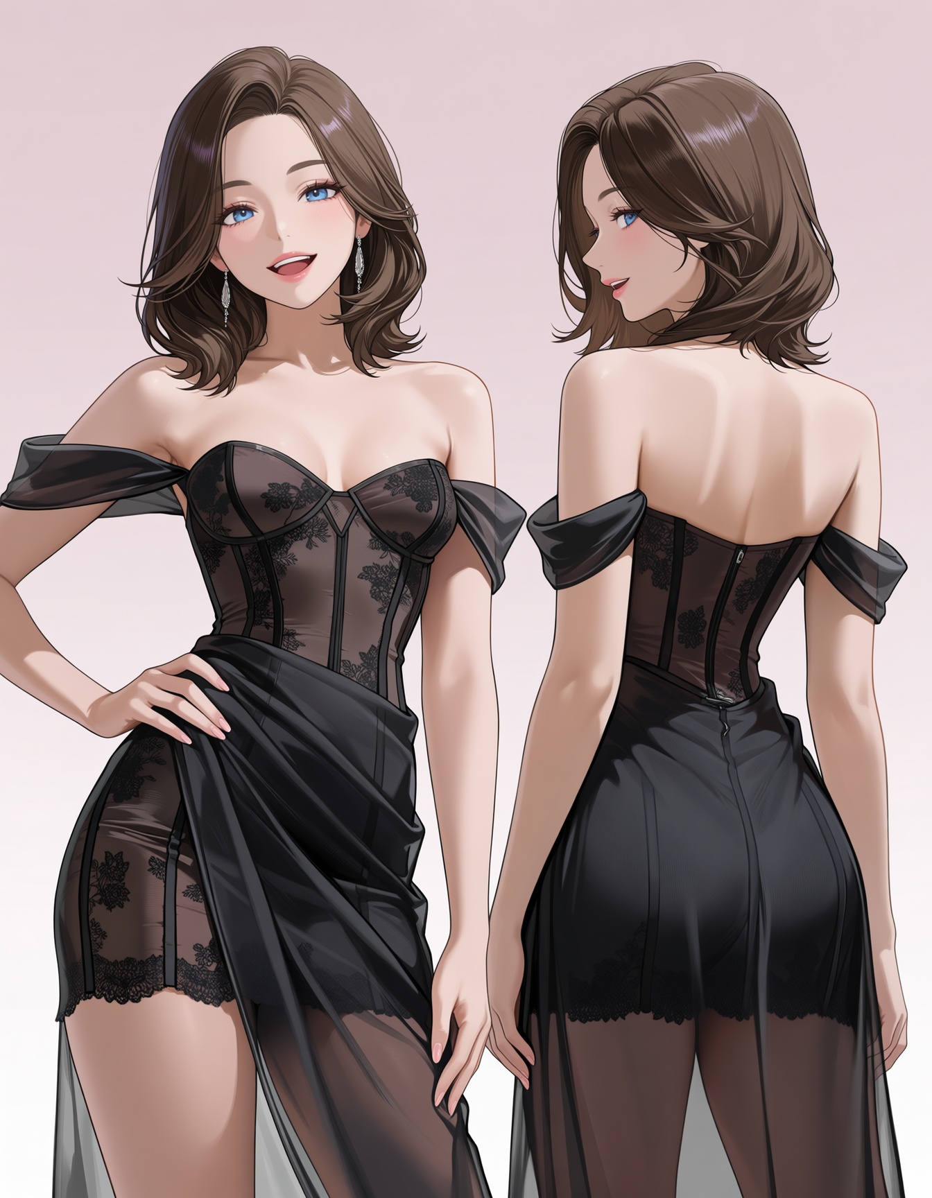 black dress,  off-shoulder dress,  corset on Tensor.Art