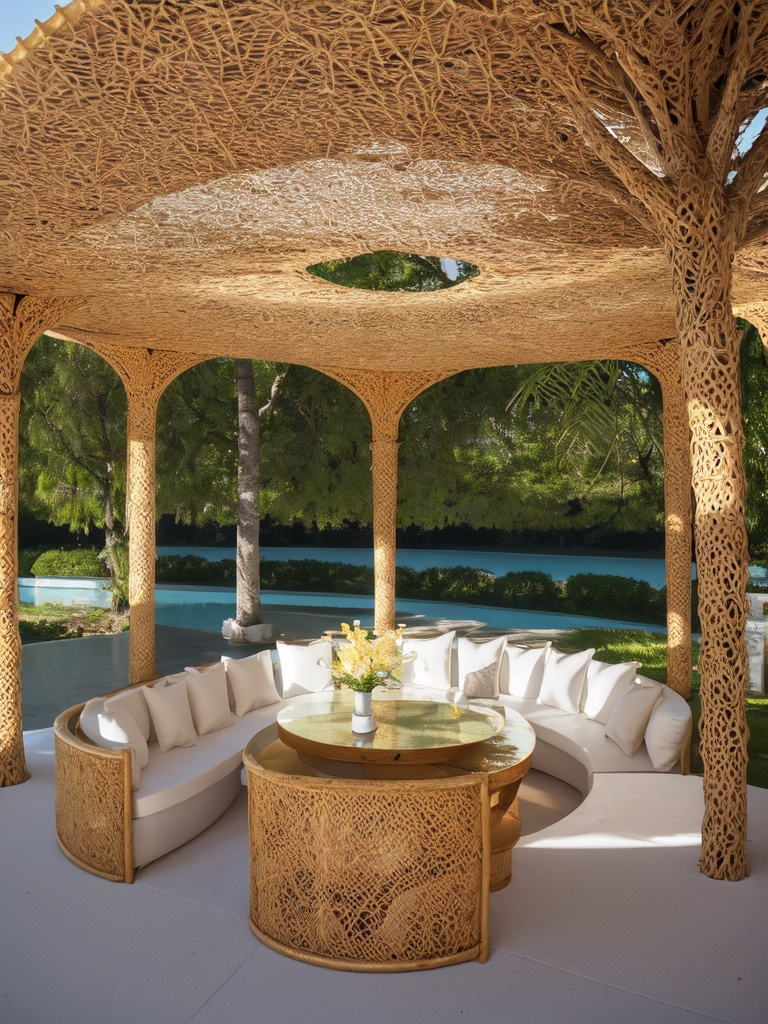 {{best quality}},{{masterpiece}},{{ultra-detailed}},{detailed light},[{an extremely delicate and beautiful}],beach,full of rape blossoms,a pavilion made of rattan,lotus leaf-shaped gazebo,<lora:20240102-1704177466587:0.6>,aerial view,fine texture,