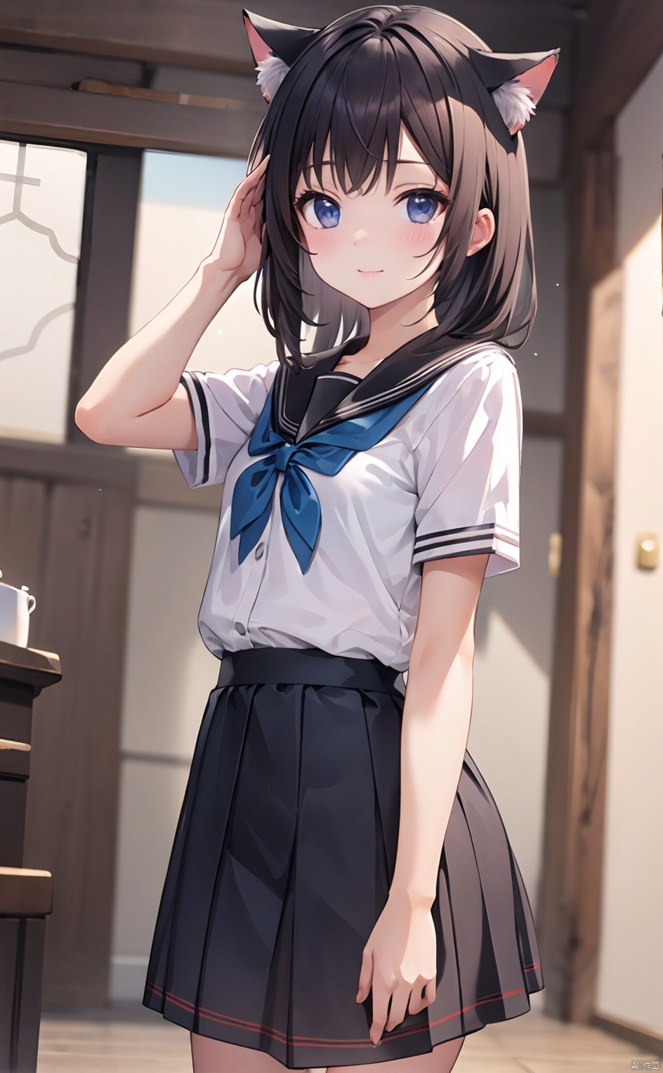 masterpiece,best quality,8k,loli,solo,kawaii,(depth of field),room,cat ear,school uniform,salute<lora:EMS-343235-EMS:0.700000>, <lora:EMS-342040-EMS:0.800000>