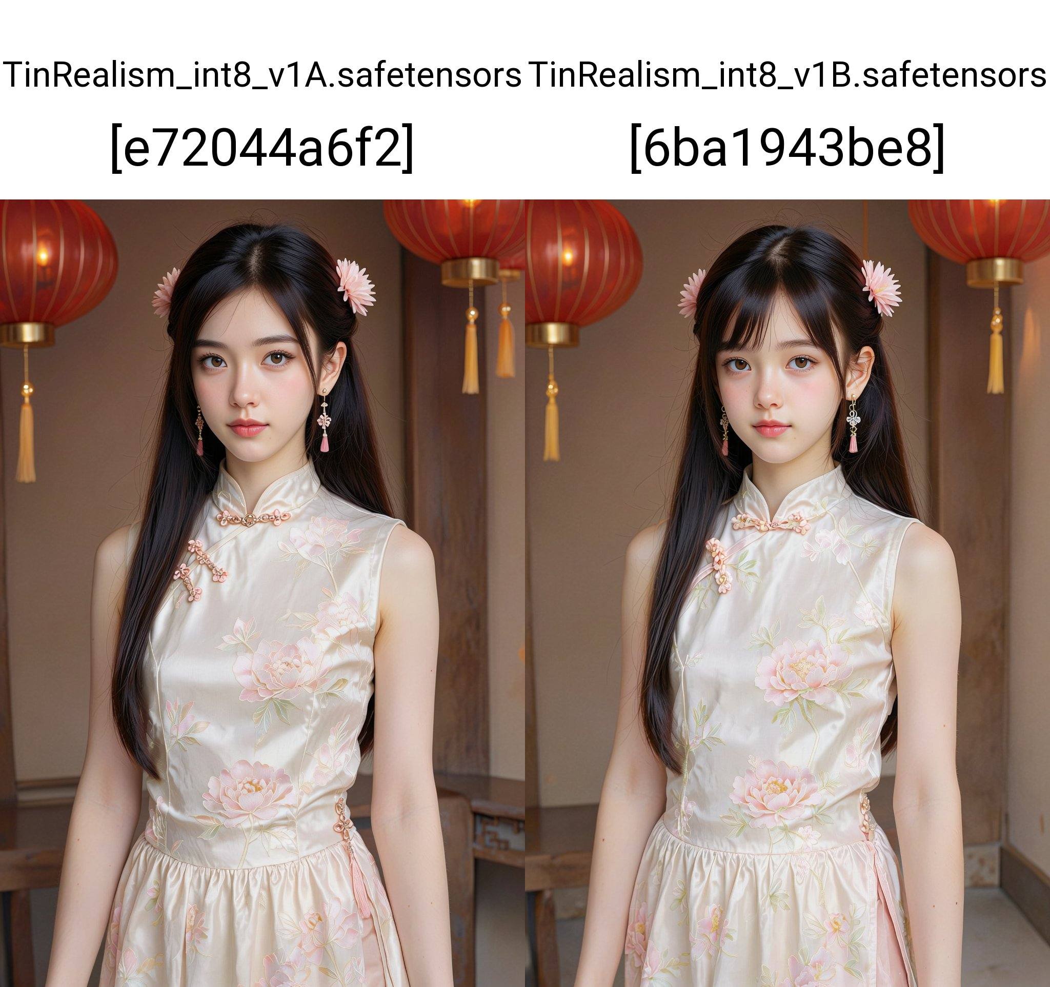 The image depicts a person with long,  straight black hair styled with two floral hairpins. They are wearing a traditional...