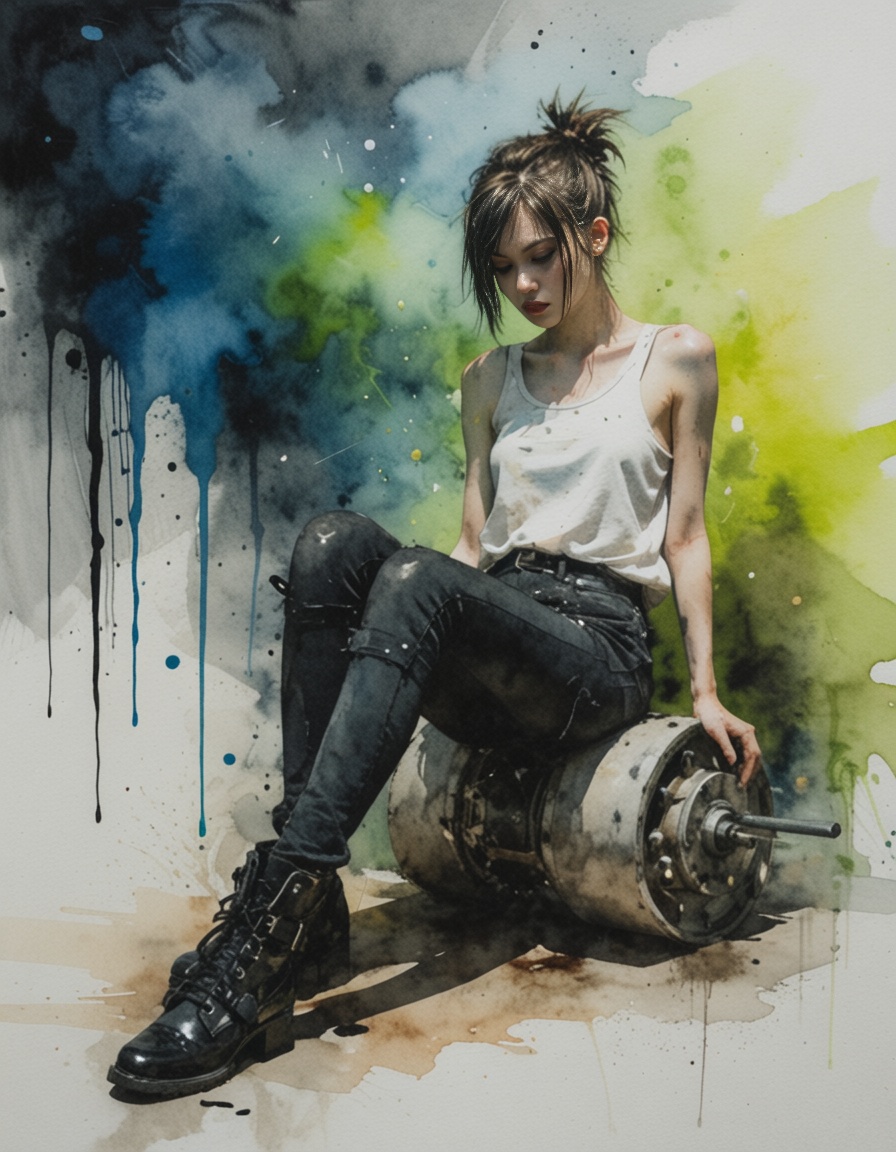 contemporary watercolor painting,  Young female,  liminal space on Tensor.Art