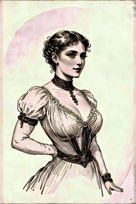 closeup of woman wearing dress illustration by Roy Krenkel 1890_dr3ss on Tensor.Art