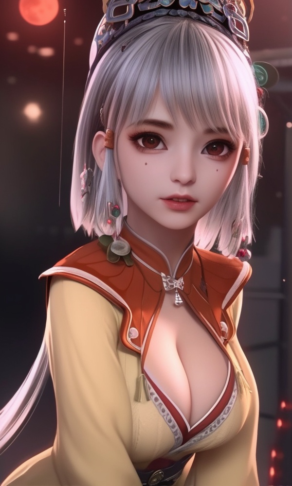 (,1girl, ,best quality, ),looking at viewer, <lora:433-DA-少年歌行-小白:0.8> ,,ultra detailed background,ultra detailed background,ultra realistic 8k cg,, ,masterpiece, (( , )),, ,science fiction,mole, ,    ,red moon, black rose,     (cleavage), (),