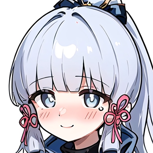 happy expression,<lora:xiaote-000007:0.5>,white background,a girl,portrait,<lora:shenlilinhua-000006:0.9>,kamisato ayaka,looking at viewer,white background,blue eyes,blunt bangs,simple background,blush,<lora:mg 1.2.5.2>,