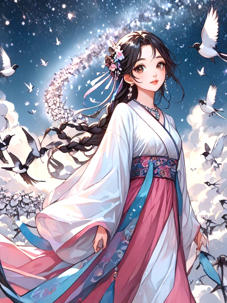 source_anime,  magpie bridge,  birds flock on Tensor.Art