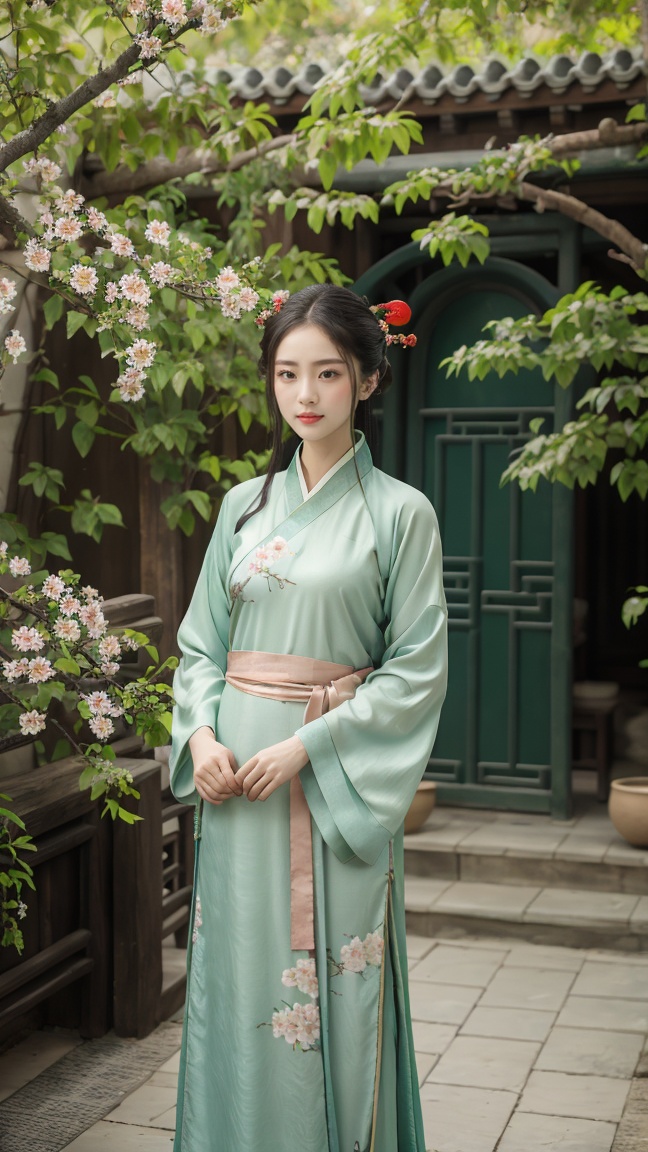 A beautiful girl,  chinese Hanfu,  chinese courtyard on Tensor.Art