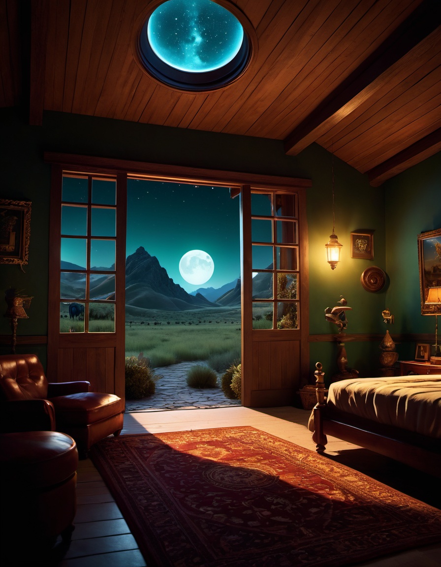 cinematic photo cartoon art by Cory Loftis,  landscape of a Naboo from inside of a Ranch house,  Pathetic on Tensor.Art
