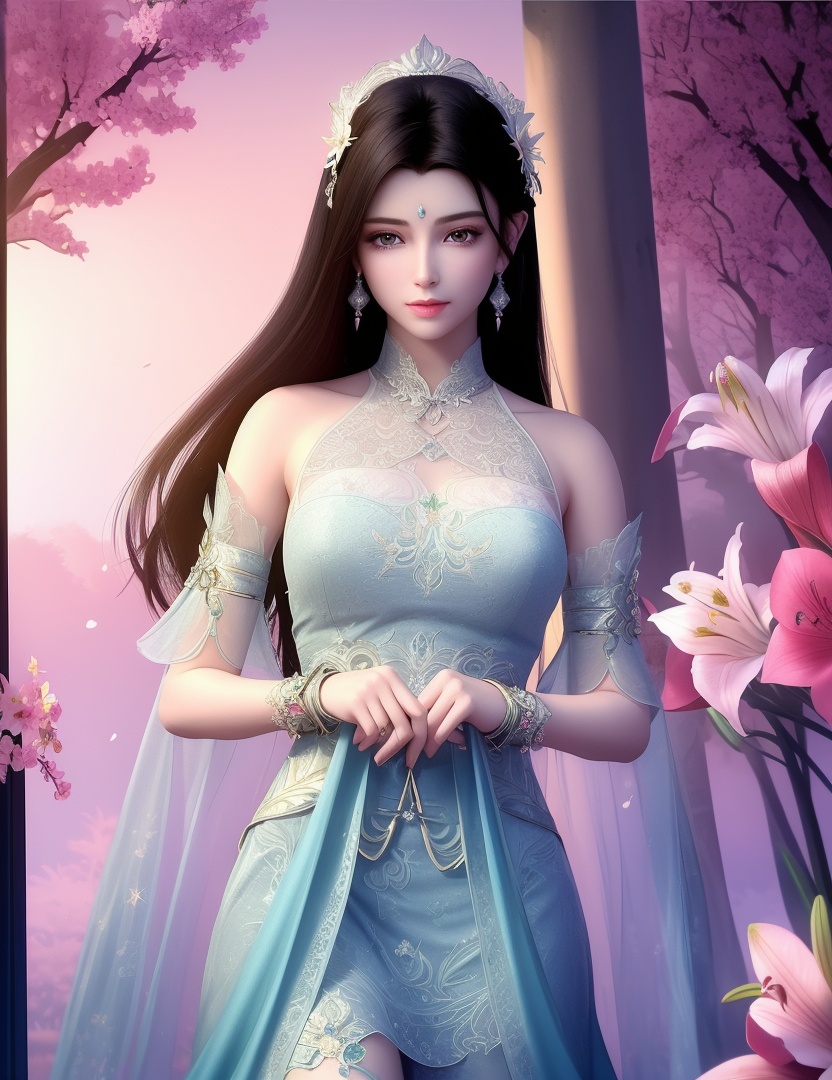ultra realistic 8k cg, picture-perfect face, flawless, clean, masterpiece, professional artwork, famous artwork, cinematic lighting, cinematic bloom, perfect face, beautiful face, fantasy, dreamlike, unreal, science fiction,  beautiful clothes, lace, lace trim, lace-trimmed legwear,  (rich:1.4), prestige, luxury, jewelry, diamond, gold, pearl, gem, sapphire, ruby, emerald, intricate detail, delicate pattern, charming, alluring, seductive, erotic, enchanting, hair ornament, necklace, earrings, bracelet, armlet,halo((,1girl, pov,))(((,lily \(flower\),  1girl, spring_\(season\), solo,looking at viewer, ))) <lora:DA_XiaoXunEr:0.6>