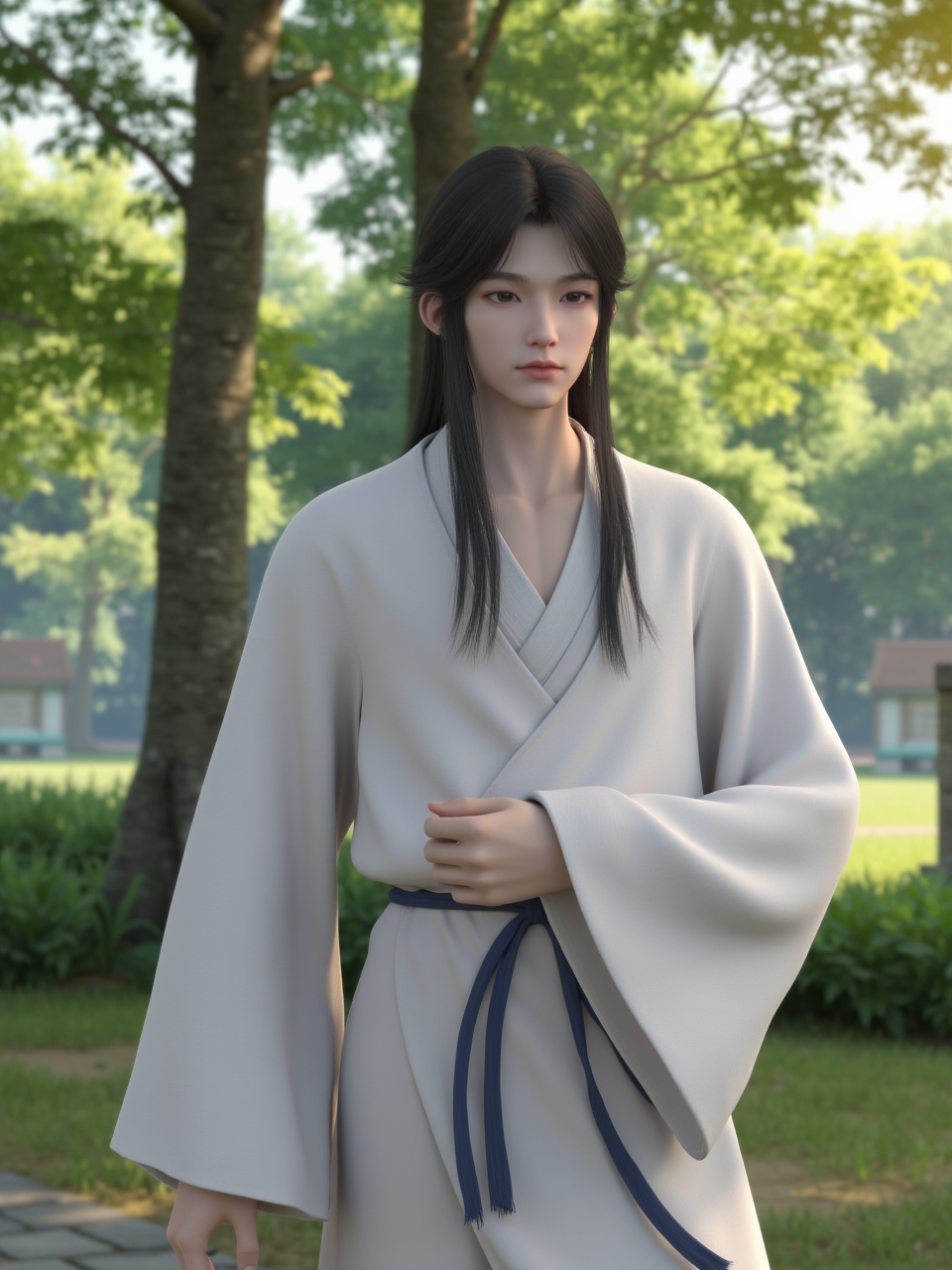 jingjiu,3D animation of a male,traditional Chinese attire,outdoors