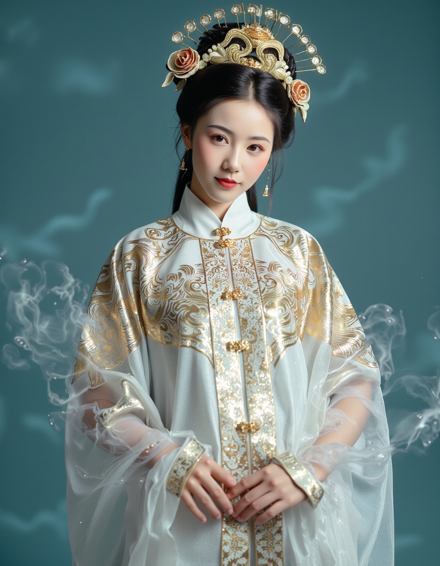 front photo,  photography of a mysterious girl with bubbles aura,  she wearing in ming style hanfu on Tensor.Art