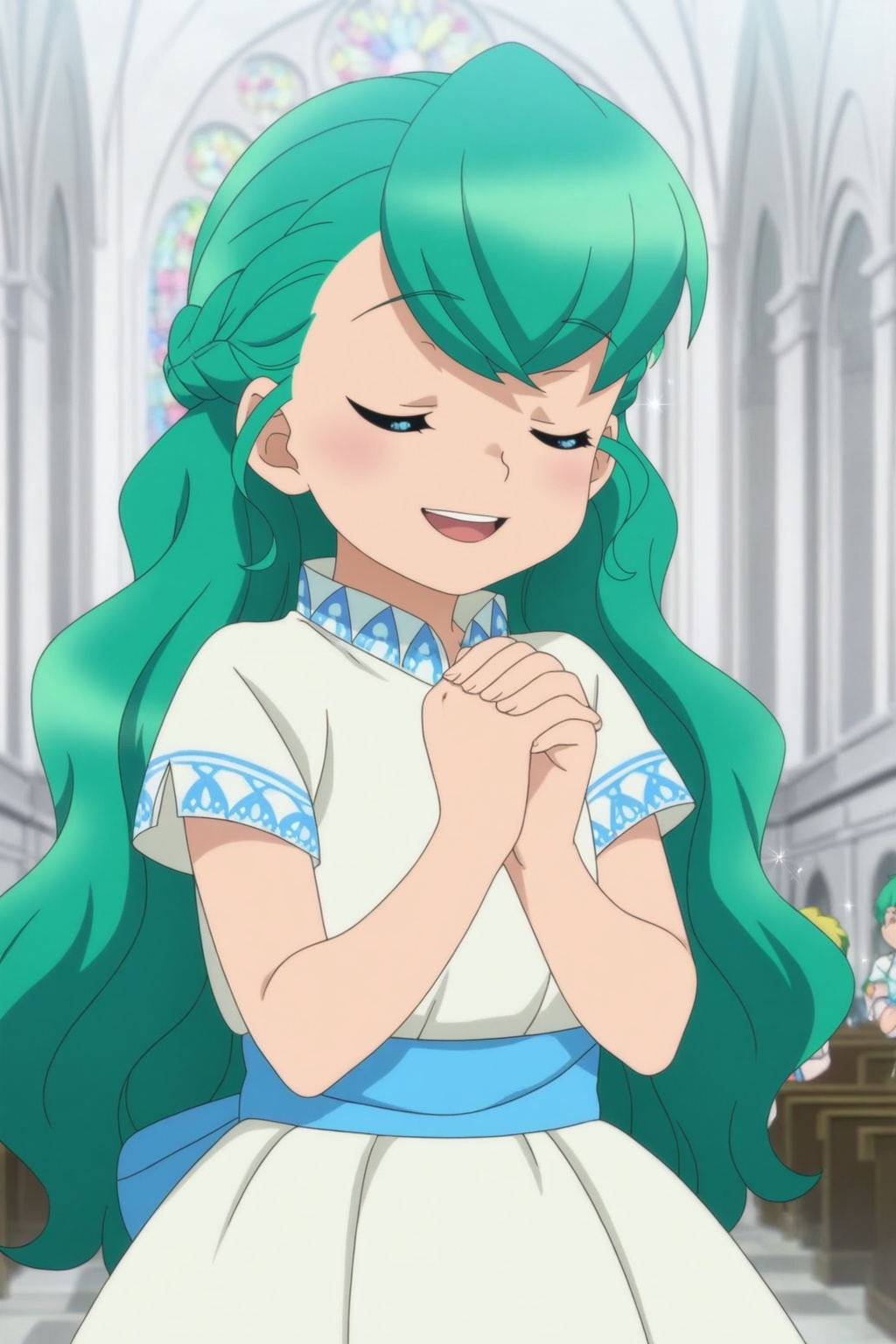solo,  blue eyes ,  green hair on Tensor.Art