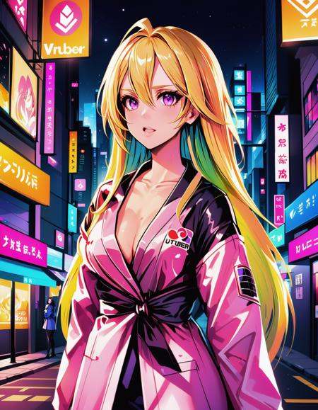 a failed vtuber working the streets,  night district,  hyperrealistic on Tensor.Art