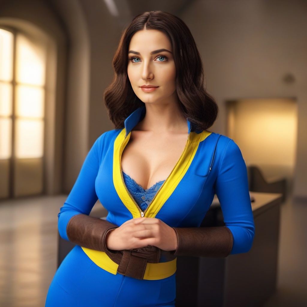 cinematic photo Mona Lisa wears a blue and yellow outfit,  a computer wrist,  mona lisa pose . 35mm photograph on Tensor.Art